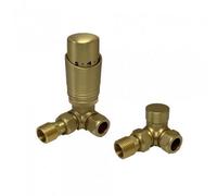 Tradeprices Bathrooms Designer Corner Trv Thermostatic Radiator Valves Brushed Brass Twin Pack - Br-Trv101C
