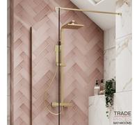 Tradeprices Bathrooms Elliott Square Dual Head Brushed Brass Thermostatic Twin Head Rainfall Shower