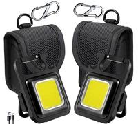 TradeProvider® 2× Mini COB Flashlight 1800 Lumens, 2× USB Rechargeable Torch, 2× Belt Bag & 2× Hook Carabiner, Keychain Magnetic Base, Indoor & Outdoor Work, Camping & Emergency Light