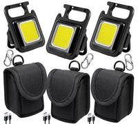 TradeProvider® 3× Mini COB Flashlight 3000 Lumens, 3× USB Rechargeable Torch, 3× Belt Bag & 3× Hook Carabiner, Keychain Magnetic Base, 4 Modes - Pocket Work, Outdoor & Emergency LED Light