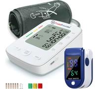 TradeProvider® Automatic Upper Arm Blood Pressure Monitor, CE & MHRA Registered, Wide Cuff 22-42cm, Pulse Oximeter, Clinically Accurate, NHS Nurse Plus 6X Approved AAA Batteries & Accessories
