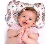 TradeProvider Baby Head Support Cushion for Pram, Pushchair, Stroller, Soft Breathable Cotton Infant Support Pad, Machine Washable Newborn Travel Headrest, Baby Shower, Not for Sleep (Boho Feather)