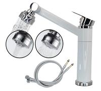 TradeProvider Kitchen Sink Mixer Tap - 360° Swivel Chrome Faucet with White Handle, Includes 2pcs Flexi Tap Connector Hoses 10mm x 1/2" (600mm)