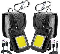 TradeProvider® x2 Cob Mini Flashlight 2000Lumens, x2 Belt Bag with x2 Hook Carabiner, 4 Light Modes, Pocket Keychain Bright Rechargeable, Emergency LED Work Torch and Bottle Opener (2 pcs)