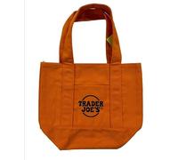 Trader Joe's Halloween Mini Canvas Tote Bag, Pumpkin Patch Orange, Jack-o'-Lantern Embroidered Design, Heavy-Duty Cotton, 33x28x15 cm
