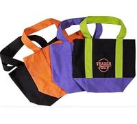 Trader Joe's Halloween Mini Canvas Tote Bags, Limited Edition 2025 Collection, Black with Orange Purple Green Handles, 13x11x6 Inches, Set of 4