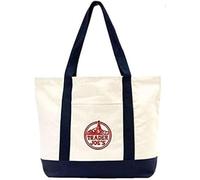 Trader Joes Large Tote Shopping Bag Cotton Canvas Embroidered Bag | Navy Blue, Blue, L