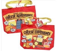 Trader Joe's Reusable Canvas Tote Bags, Cheese Adventures and Experience Design, Red with Yellow Handles, Heavy-duty Cotton Canvas, 33 x 33 x 33 cm, 15L Capacity