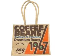 Trader Joe's Vintage Coffee Beans Jute Tote Bag, Natural Tan with Retro 1967 Pasadena Design, Reusable Shopping Bag with Woven Handles