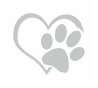tradercat Car Sticker Paw Heart Paw - 11 cm x 10 cm - Sticker for All Surfaces - Windows, Side Mirrors, Rear Window, Bonnet, Vehicle - with Instructions (Silver)