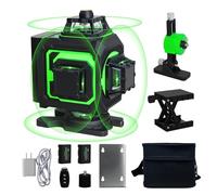 Traderight 4D Green Laser Level 360° Self-Leveling Line Tool with Remote Control, 16-Line Horizontal & Vertical Projection, IP54, Adjustable Stand, 2×2400mAh Rechargeable Batteries