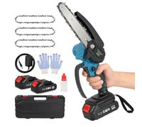 Traderight Cordless Mini Chainsaw 6&8In Dual Bar Garden Pruning Black Blue