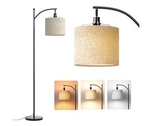 Traderight Floor Lamp with Adjustable Linen Shade, 3-Colour Temperature 3000K-6000K, Foot Switch, Black Standing Lamp for Living Room, Bedroom & Office Decor