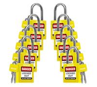 TRADESAFE Keyed Alike Yellow Padlocks, 10 Pack, Key Lock, OSHA Compliant, Chrome Shackle, Nylon Lock Body, Ideal for Electrical Lockout Applications