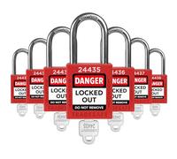 TRADESAFE Lockout Tagout Locks Set - 7 Red Loto Locks, Lockout Locks Keyed Different, 1 Key Per Lock, OSHA Compliant Lock Out Tag Out Padlocks, Safety Padlocks for Electrical Lockout Tag Out Kits