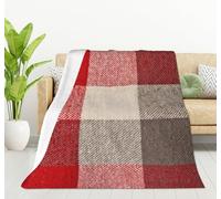 TradesForU Plaid Red Grey Tartan Material As Fuzzy Stripes Blanket Gifts for Girls Boys, Soft Warm Throw Blanket and Fleece Flannel Blanket for Couch Bed Living Room Decor 100x130cm
