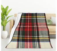 TradesForU Scottish Tartan Red and White Wool Plaid Pattern Flannel Fleece Bed Blanket Throw Blanket Lightweight Cozy Plush Blanket for Bedroom Living Rooms Sofa Couch 100x130cm