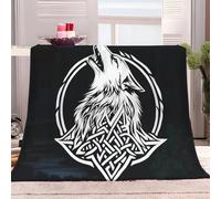 TradesForU Sherpa Fleece Throw Blanket Viking Wolf Symbol 150x200 cm Printed Fleece Blanket Plush Throw Bed Blanket Soft Warm Winter Blanket, Bedding Throw Blanket for Sofa