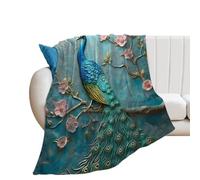 TradesForU Throw Flannel Blanket Peacock Feathers Butterfly Fleece Blanket Plush Blankets Soft Blanket For Couch Bed Sofa 40x50 Inches