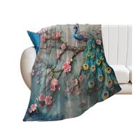 TradesForU Throw Flannel Blanket Peacock Feathers Butterfly Fleece Blanket Plush Blankets Soft Blanket For Couch Bed Sofa 40x50 Inches