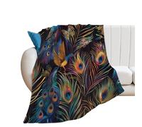 TradesForU Throw Flannel Blanket Peacock Feathers Butterfly Fleece Blanket Plush Blankets Soft Blanket For Couch Bed Sofa 40x50 Inches