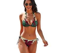 TradesForU Vintage Welsh Flag Women's 2 PCS Bikini Set Triangle Swimwear Halter String Bathing Suits with Tie Side