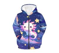 TradesForU Zipper Hoodie for Kids Full Zip Up Sweatshirt Active Coat Hooded Pullover with Pockets 6-8 Boys Girls Axolotl Stars Teenage Zipper Hoodies