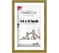 TradeZilla 14x11 inch Gold Ornate Photo Frame with White 12x8 Mount for Artwork, Posters & Photos - Antique Classic Design for Portrait or Landscape Wall Display - Hooks Included (Gold)