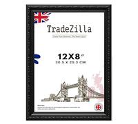 TradeZilla Antique Style Frame 12X8 Size - Ornate Shabby Chic Black Picture/Photo/Poster Vintage Frame with MDF Backing Board Perspex- For Gift Wall Gallery Home Décor-12X8 (30.5 X 20.3 CM)