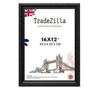 TradeZilla Antique Style Frame 16X12 Size - Ornate Shabby Chic Black Picture/Photo/Poster Vintage Frame with MDF Backing Board Perspex- For Gift Wall Gallery Home Décor-16X12 (40.6X30.5 CM)