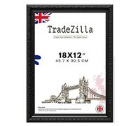 TradeZilla Antique Style Frame 18X12 Size - Ornate Shabby Chic Black Picture/Photo/Poster Vintage Frame with MDF Backing Board Perspex- For Gift Wall Gallery Home Décor-18X12 (45.7X30.5 CM)