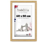 TradeZilla Large Wide 80x60cm Poster Frame with Mount 50x70 cm - Solid MDF Wood-Along Clear HD Perspex -Use for Movie/Puzzle/Picture Frame - Portrait and Landscape Display (White Mount, Pine)