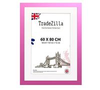 TradeZilla Large Wide 80x60cm Poster Frame with Mount 50x70 cm - Solid MDF Wood-Along Clear HD Perspex -Use for Movie/Puzzle/Picture Frame - Portrait and Landscape Display (White Mount, Pink)