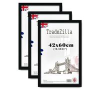TradeZilla Pack Of 3 42x60CM Poster Frame Black -, Exclusive Textured Solid MDF Wood Picture Frames, Horizontal and Vertical Formats for Wall with Included Hanging Hardware-(Black)