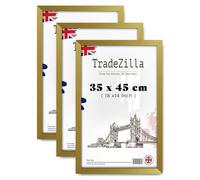 TradeZilla pack of 3 MDF Picture Frame (35 x 45 CM) Wall Décor & Room Interior Art Frame, Hanging Hooks for Vertical & Horizontal Display, Sturdy MDF Wood [ Gold ]