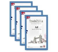 TradeZilla pack of 4 Minimalist A1 (59.40 x 84.10 CM) Blue Posters Frame Natural Eton Wood 594 x 841 mm Picture Frame|Home Bar Room Decoration 33" x 23" [ Blue ]