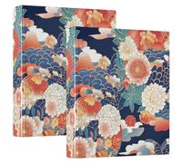 Tradictional Japanese Floral Red One and A Half Inch Binder Three-Ringing with Clipboard Pack of 1/2 Office Binder Supplies Hardcover