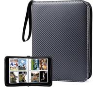 Trading Card Album, 400 Pockets PU Card Binder, Standard Size Card Holder, Portable Card Collector Card Display and Organization for Sport Star/Pokemon/Game Card (Carbon Black, 4 Pockets)