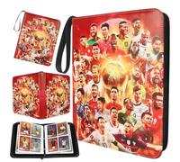 Trading Card Album for Football, 4 Pocket Football Card Binder with Zipper & Handle, 50 Page 400 Card Capacity,Trading Card Game Collection Album for Kids, Waterproof PU Leather