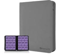 Trading Card Binder,360 Pockets Trading Card Holder Book, Premium PU Cover Zip Folder Binder, Side Loading Carrying Case Binder Album for TCG, MTG,Sports Cards, Game Cards (Gray)