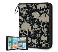 Trading Card Binder 4 Pocket Day Of The Dead Skull Cards Binder Holder Folder Vintage Skull Card Album with Removable Sleeves Waterproof Card Book with Zipper 50 Page 400 Card Capacity