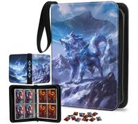 Trading Card Binder 4-Pocket Holds 400 Cards with 50 Removable Sleeves, Zipper PU Leather Collector Album Portable Card Holder with Wrist Strap, Gift for Boys Girls Kids Friends (Glacial Alpha)