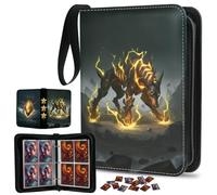 Trading Card Binder 4-Pocket Holds 400 Cards with 50 Removable Sleeves, Zipper PU Leather Collector Album Portable Card Holder with Wrist Strap, Gift for Boys Girls Kids Friends (Thunder Hound)