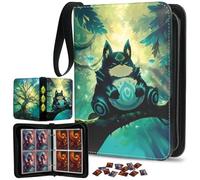 Trading Card Binder 4-Pocket Holds 400 Cards with 50 Removable Sleeves, Zipper PU Leather Collector Album Portable Card Holder with Wrist Strap, Gift for Boys Girls Kids Friends (Sylvan Guardian)