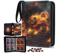 Trading Card Binder 4-Pocket Holds 400 Cards with 50 Removable Sleeves, Zipper PU Leather Collector Album Portable Card Holder with Wrist Strap, Gift for Boys Girls Kids Friends (Magma Sentinel)