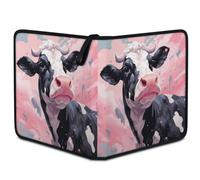 Trading Card Binder 4 Pocket Pink Cow Cards Binder Holder Folder Watercolor Cow Card Album with Removable Sleeves Waterproof Card Book with Zipper 50 Page 400 Card Capacity