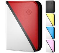 Trading Card Binder 4 Pocket - With 50 Pages + 400 Slot Capacity, Top Loading Sleeves, PU Leather Cover, Card Folder & Collector Album for Standard Size Trading Cards, TCG & Sports Cards - Red