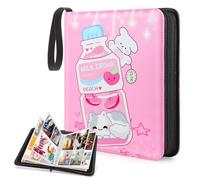 Trading Card Binder,440 Cards Collectible Trading Card Holder Case with 55 Sleeves, 4 Pocket for TCG Game Cards Collection Sports Trading Cards Collector Album (Pink milk bottle, 440 Pockets)