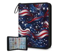 Trading Card Binder 9 Pocket American Flag Cards Binder Holder Folder 4th Of July Star Stripe Card Album with Removable Sleeves Waterproof Card Book with Zipper 50 Page 900 Card Capacity