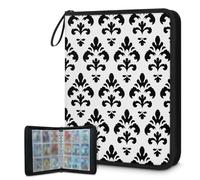 Trading Card Binder 9 Pocket Black White Ethnic Flower Cards Binder Holder Folder Card Album with Removable Sleeves Waterproof Card Book with Zipper 50 Page 900 Card Capacity